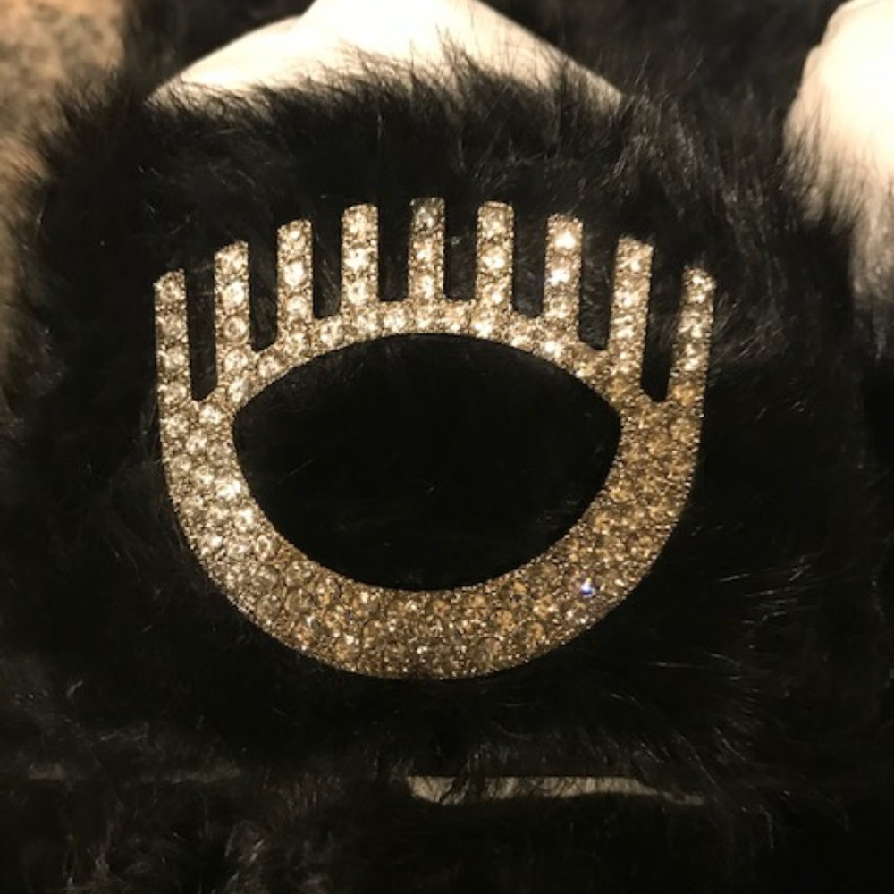 CHIARA FERRAGNI EMBELLISHED EYE LAMB FUR SANDALS - Picture 2 of 5